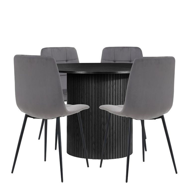 Axel Round Dining Set - 4 Seater - 120cm - Black Fluted - with 4 Chairs