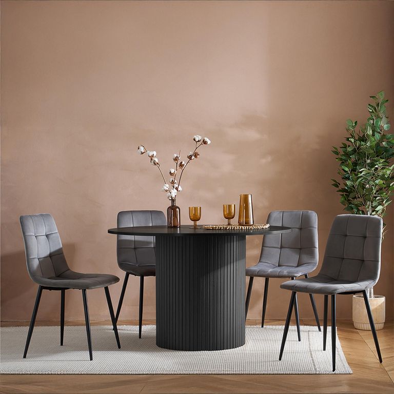 Axel Round Dining Set - 4 Seater - 120cm - Black Fluted - with 4 Chairs