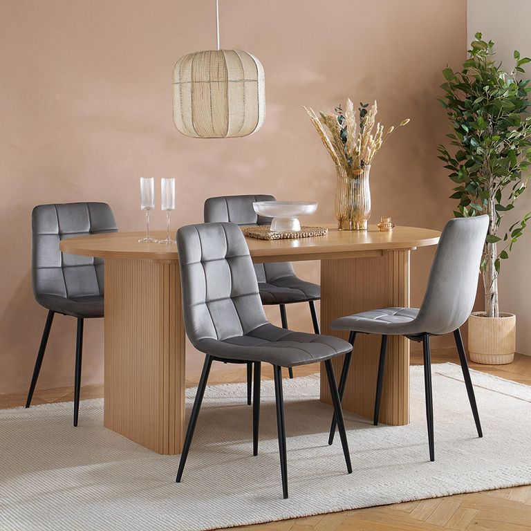Axel Oval Dining Set - 6 Seater - 160cm - Oak Fluted - with 4 Chairs