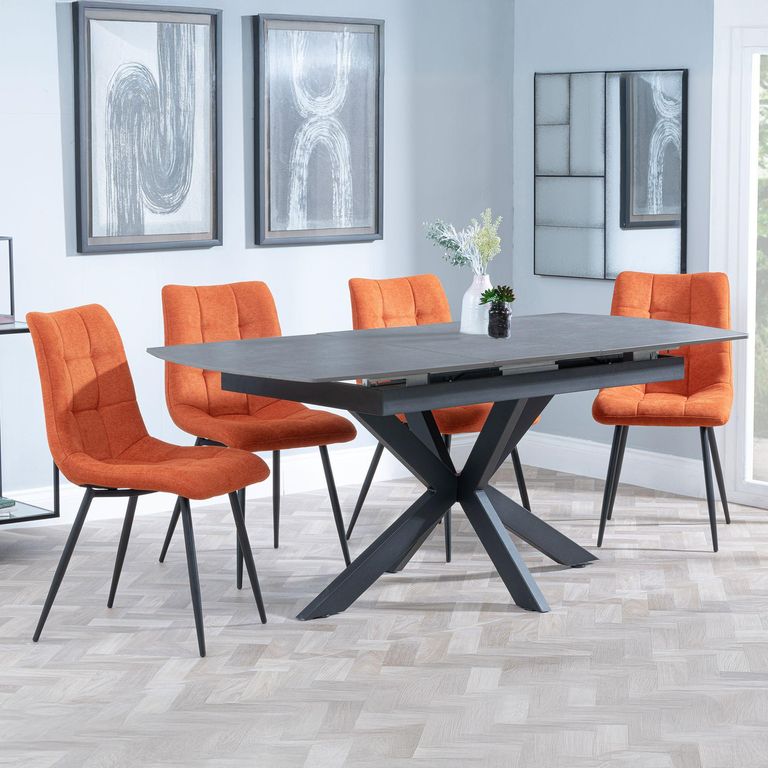 Bari Grey Ceramic Extending Dining Set - Corona Orange Fabric Dining Chair
