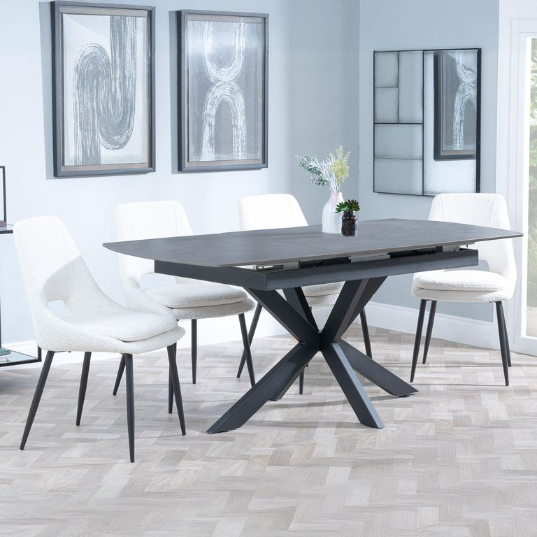 Bari Grey Ceramic Extending Dining Set - Peyton Cream Fabric Dining Chair