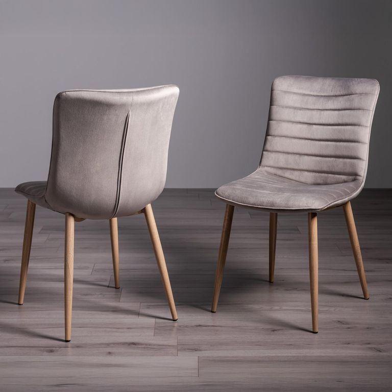 Dansk Scandi Oak Extending Dining Table Set - 6-8 Seater - 175cm-215cm - 6 Eriksen Grey Velvet Chairs