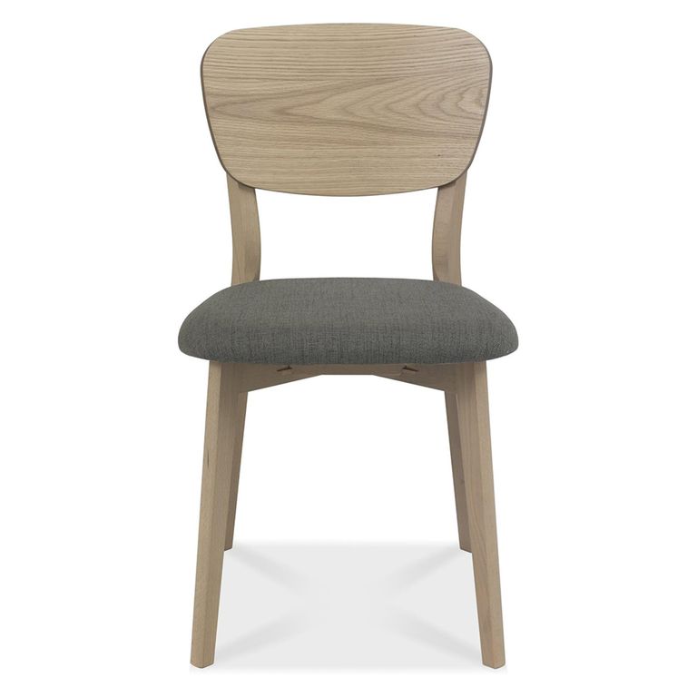 Dansk Scandi Oak Dining Table Set - Cold Steel Fabric Veneer Back Chairs