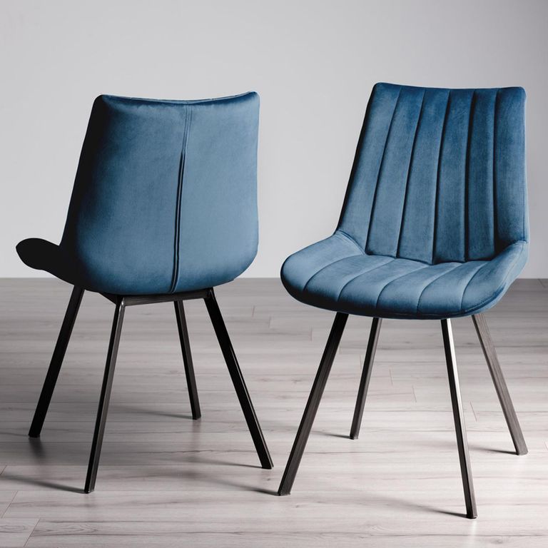 Hirst Grey Painted Glass Dining Table Set - 6 Seater - 90cm - 6 Fontana Blue Velvet Chairs