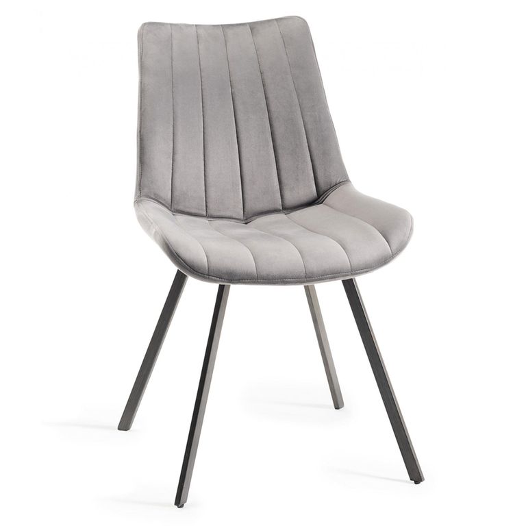 Hirst Grey Painted Glass Dining Table Set - 6 Seater - 90cm - 6 Fontana Grey Velvet Chairs