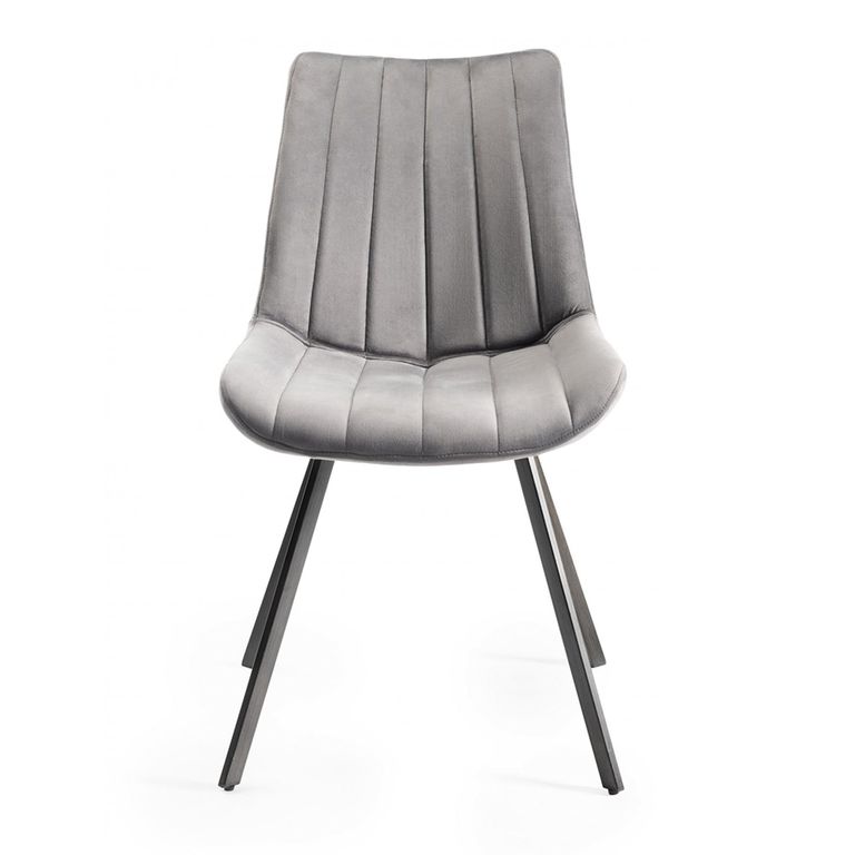 Hirst Grey Painted Glass Dining Table Set - 6 Seater - 90cm - 6 Fontana Grey Velvet Chairs