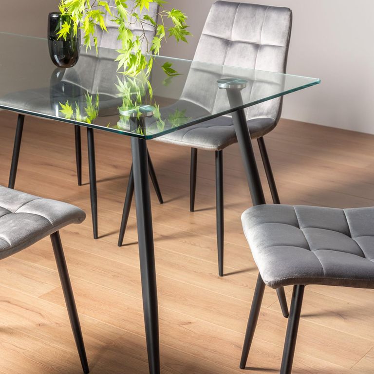 Martini Glass Dining Table Set - 6 Seater - 140cm - 4 Mondrian Grey Velvet Chairs