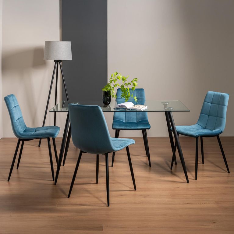 Martini Glass Dining Table Set - 6 Seater - 140cm - 4 Mondrian Petrol Blue Velvet Chairs