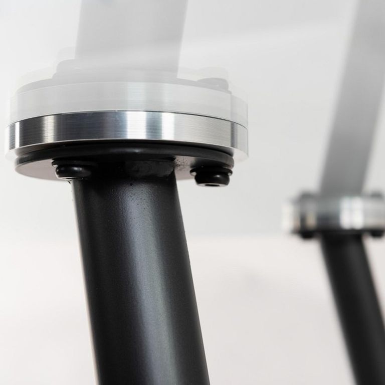 Martini Glass Dining Table Set - 6 Seater - 140cm - 6 Mondrian Dark Grey Faux Leather Chairs