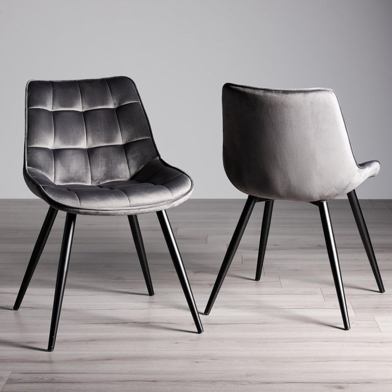 Miro Glass Dining Table Set - 6 Seater - 160cm - 6 Seurat Grey Velvet Chairs