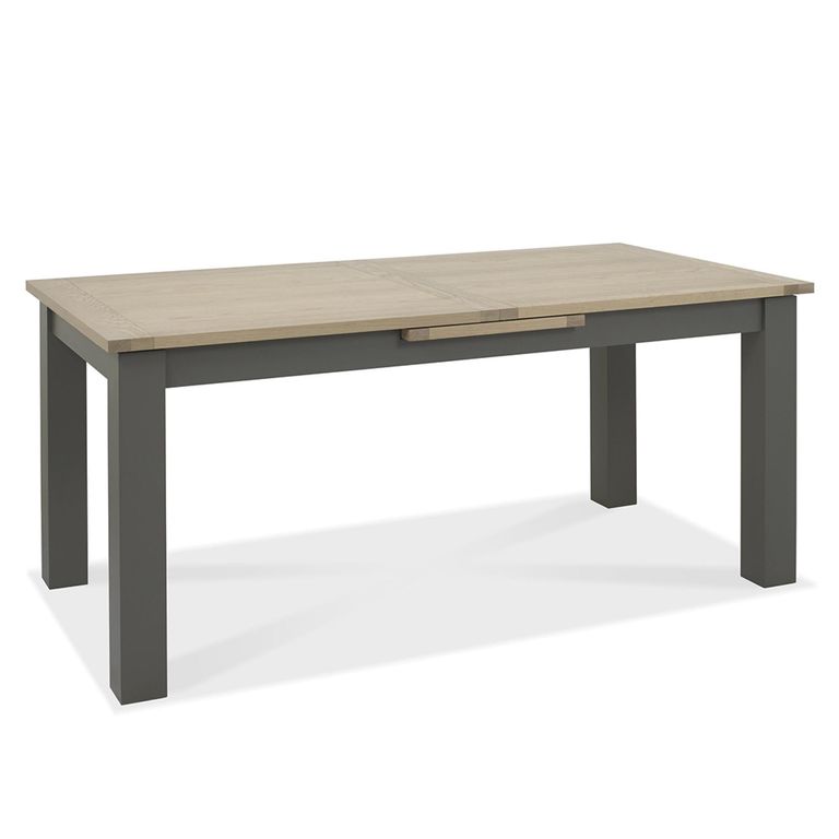 Oakham Dark Grey & Scandi Oak Extending Dining Table Set - 6-8 Seater - 180cm-225cm - 6 Dark Grey Bonded Leather Chairs