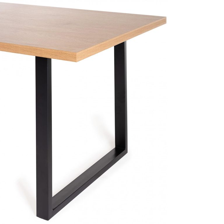 Ramsay Oak Dining Table Set - 6 Seater - 160cm - U Leg - 4 Cezanne Dark Grey Faux Leather Chairs - Black Legs