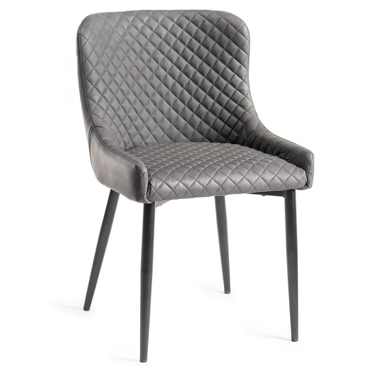 Ramsay Oak Dining Table Set - 6 Seater - 160cm - U Leg - 4 Cezanne Dark Grey Faux Leather Chairs - Black Legs