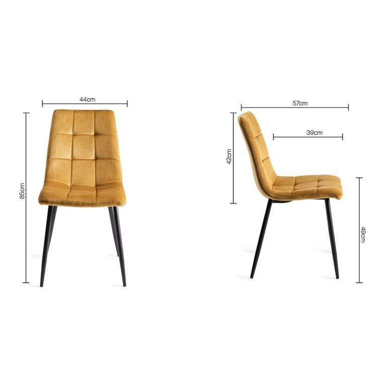 Ramsay Oak Dining Table Set - 6 Seater - 160cm - U Leg - 4 Mondrian Mustard Velvet Chairs