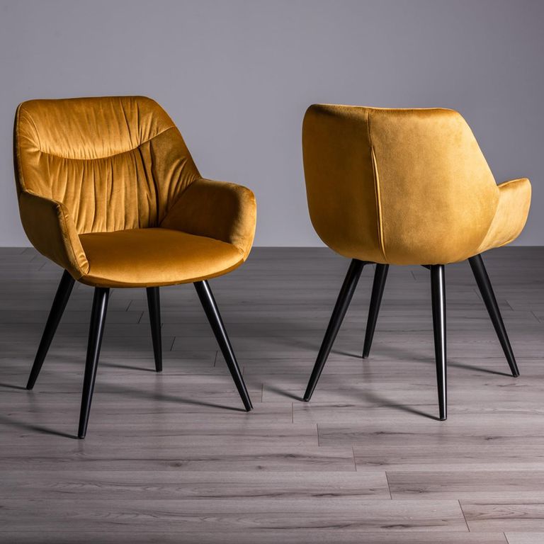 Ramsay Oak Dining Table Set - 6 Seater - 160cm - U Leg - 6 Dali Mustard Velvet Chairs