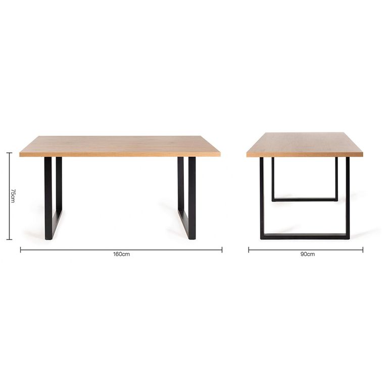 Ramsay Oak Dining Table Set - 6 Seater - 160cm - U Leg - 6 Mondrian Dark Grey Faux Leather Chairs