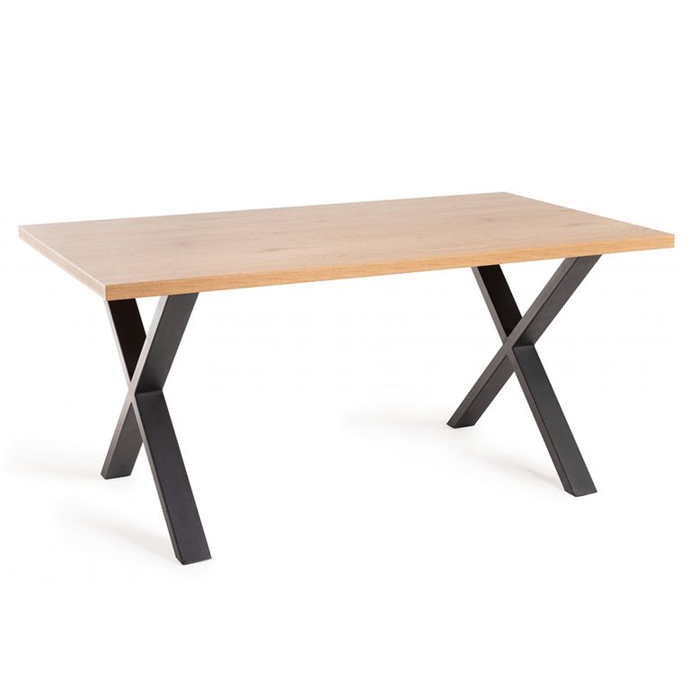 Ramsay Oak Dining Table Set - 6 Seater - 160cm - X Leg - 4 Mondrian Petrol Blue Velvet Chairs