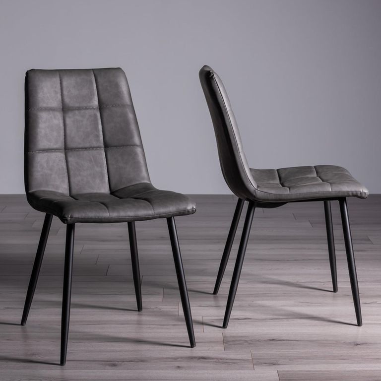 Ramsay Oak Dining Table Set - 6 Seater - 160cm - X Leg - 6 Mondrian Dark Grey Faux Leather Chairs