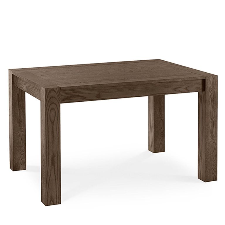 Turin Dark Oak Extending Dining Table Set - 4-6 Seater - 4 Cezanne Dark Grey Faux Leather Chairs - Sand Black Legs