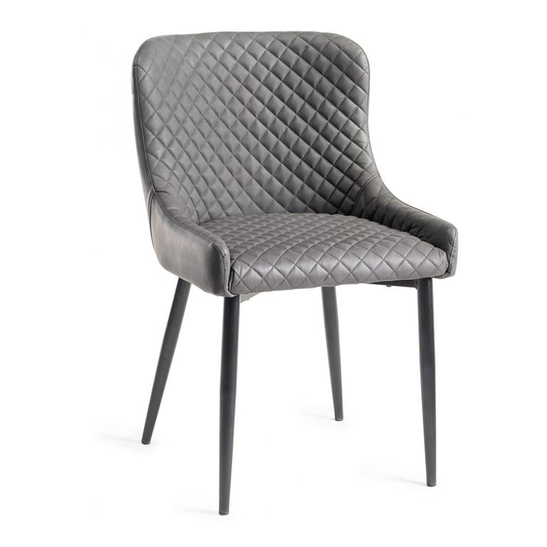 Turin Dark Oak Extending Dining Table Set - 4-6 Seater - 4 Cezanne Dark Grey Faux Leather Chairs - Sand Black Legs