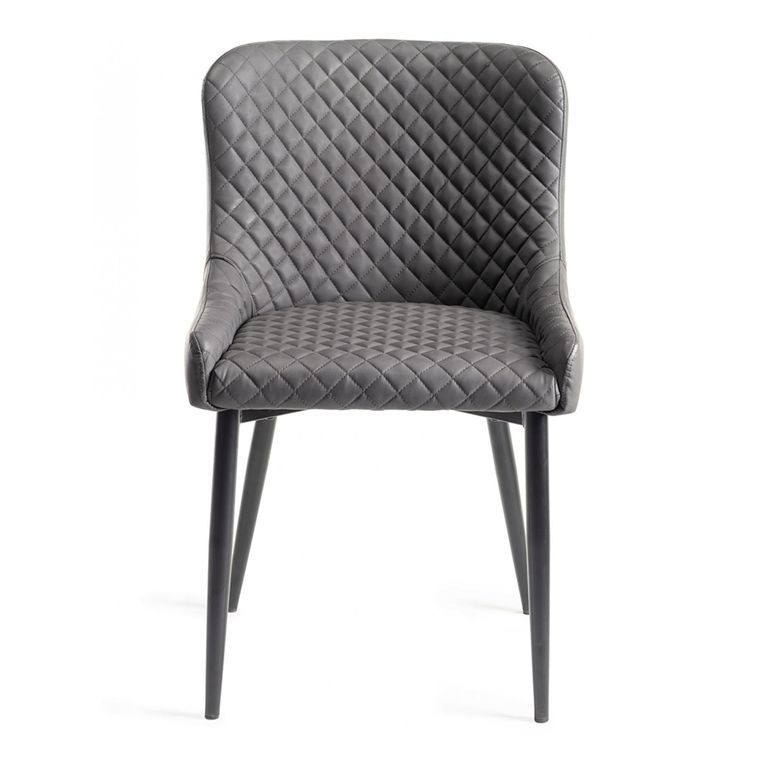 Turin Dark Oak Extending Dining Table Set - 4-6 Seater - 4 Cezanne Dark Grey Faux Leather Chairs - Sand Black Legs