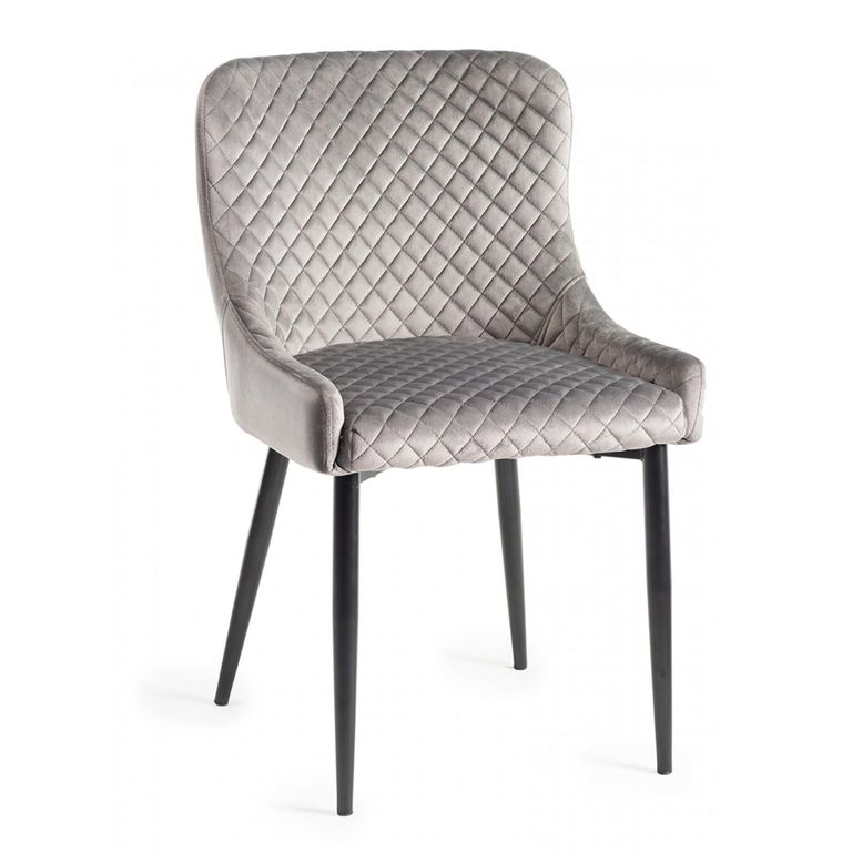 Turin Glass Dining Table Set - 4 Seater - 120cm - Round - Light Oak Legs - 4 Cezanne Grey Velvet Chairs - Black Legs