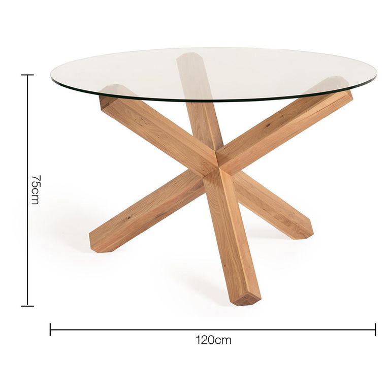 Turin Glass Dining Table Set - 4 Seater - 120cm - Round - Light Oak Legs - 4 Cezanne Mustard Velvet Chairs - Black Legs