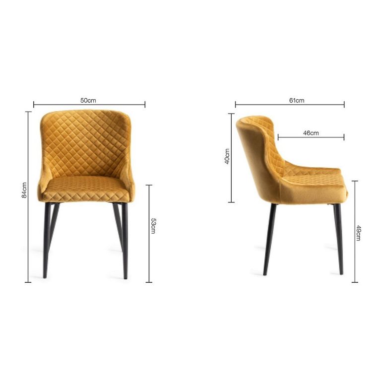 Turin Glass Dining Table Set - 4 Seater - 120cm - Round - Light Oak Legs - 4 Cezanne Mustard Velvet Chairs - Black Legs