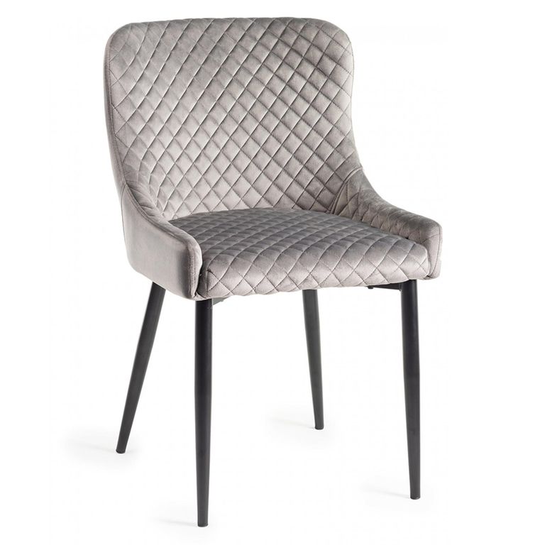 Turin Glass Round Dining Table - 4 Seater - 120cm - Dark Oak Legs - 4 Cezanne Grey Velvet Chairs - Black Legs