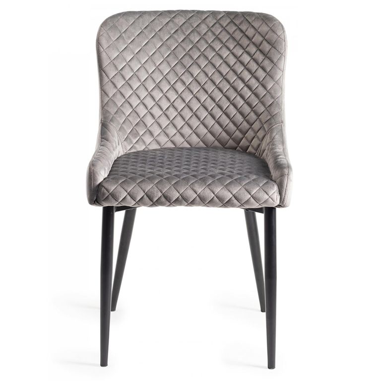 Turin Glass Round Dining Table - 4 Seater - 120cm - Dark Oak Legs - 4 Cezanne Grey Velvet Chairs - Black Legs