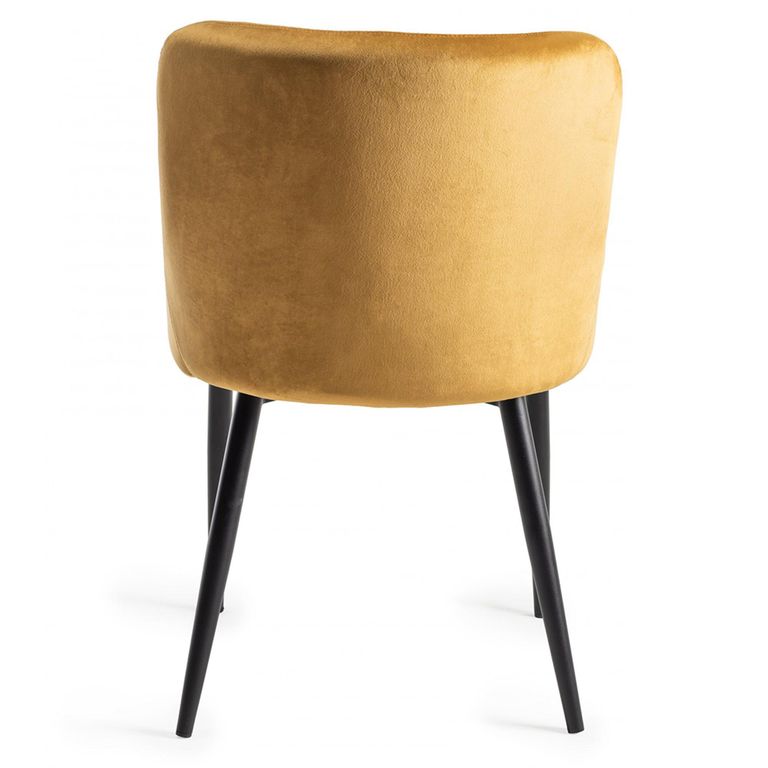 Turin Glass Round Dining Table - 4 Seater - 120cm - Dark Oak Legs - 4 Cezanne Mustard Velvet Chairs - Black Legs