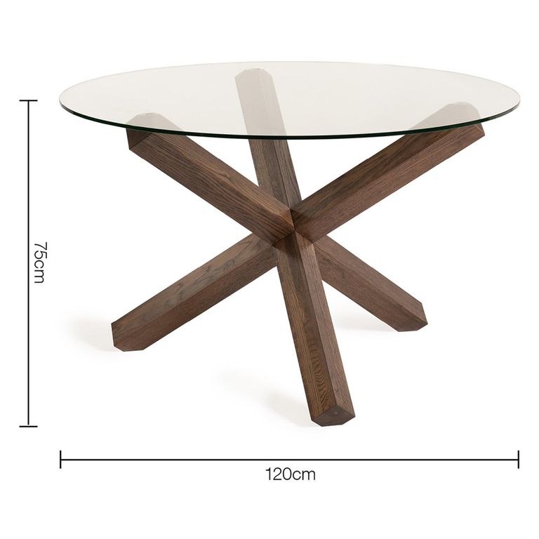 Turin Glass Round Dining Table - 4 Seater - 120cm - Dark Oak Legs - 4 Cezanne Mustard Velvet Chairs - Black Legs