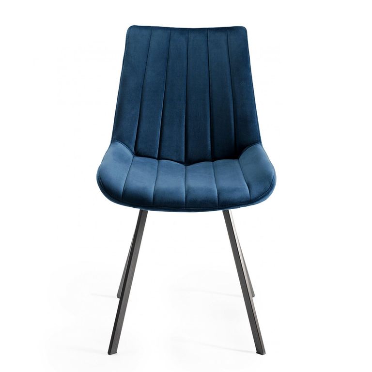 Turin Glass Round Dining Table - 4 Seater - 120cm - Dark Oak Legs - 4 Fontana Blue Velvet Chairs