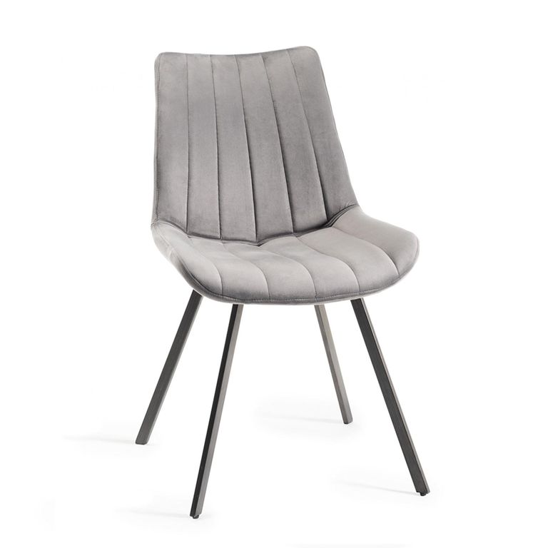 Turin Glass Round Dining Table - 4 Seater - 120cm - Dark Oak Legs - 4 Fontana Grey Velvet Chairs