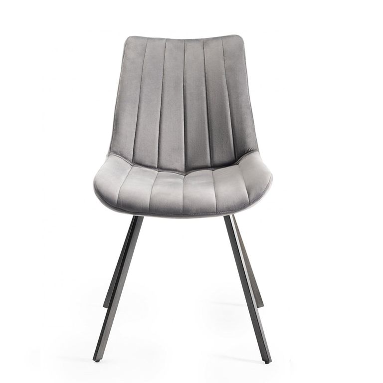 Turin Glass Round Dining Table - 4 Seater - 120cm - Dark Oak Legs - 4 Fontana Grey Velvet Chairs