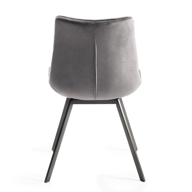 Turin Glass Round Dining Table - 4 Seater - 120cm - Dark Oak Legs - 4 Fontana Grey Velvet Chairs