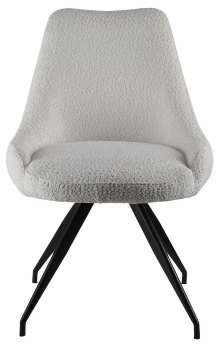 Bern Fluted Black 4 Seater Round Dining Set - 4 Arctic Cream Velvet Fabric Swivel Dining Chair