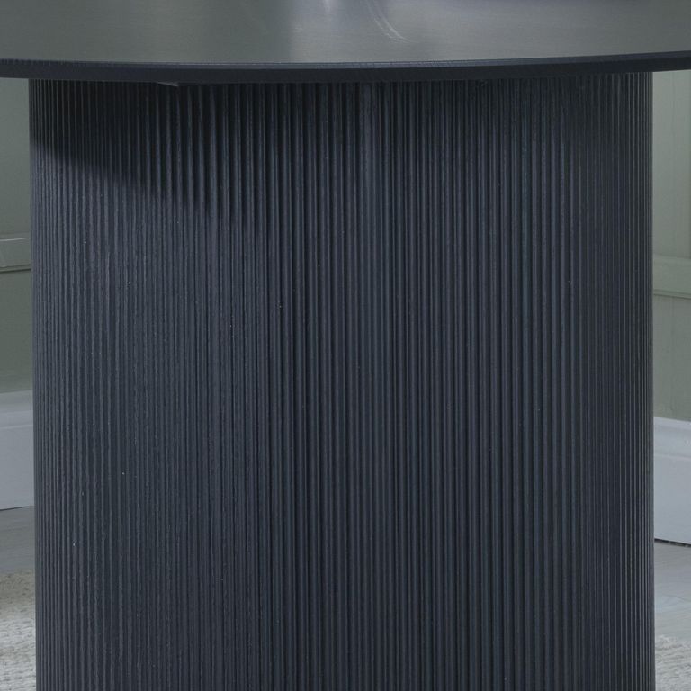 Bern Fluted Black 4 Seater Round Dining Set - 4 Darwin Grey Fabric Dining Chair