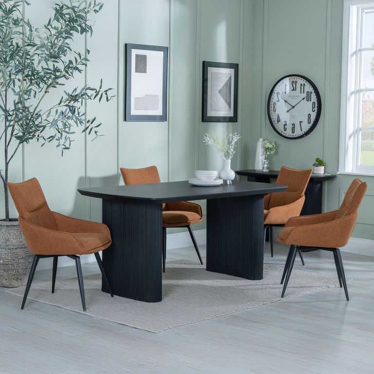 Bern Fluted Black Dining Set - Ace Orange Fabric Swivel Dining Chair
