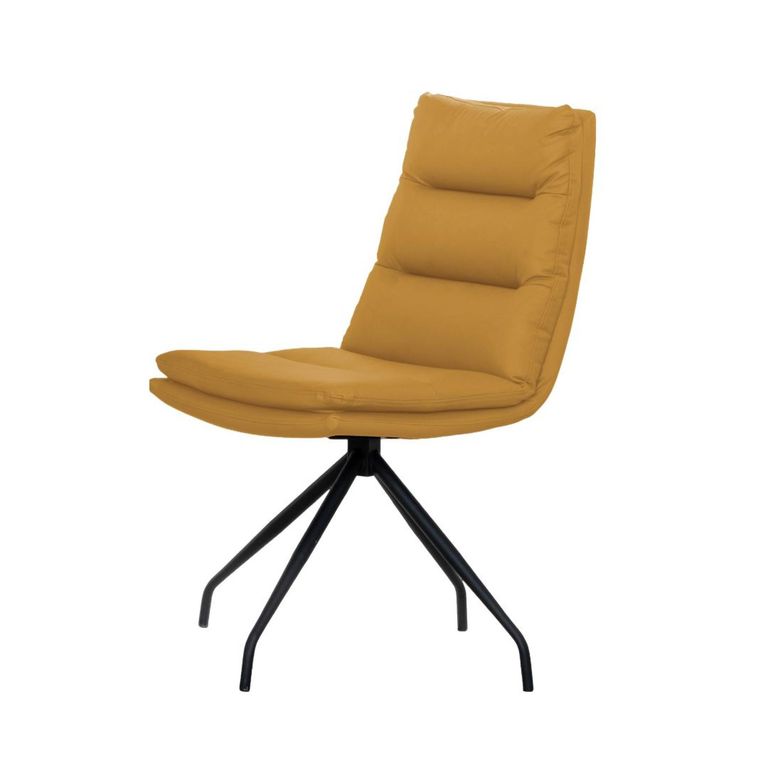 Bern Fluted Oak Effect 4 Seater Round Dining Set - 4 Diego Yellow Leather Swivel Dining Chair