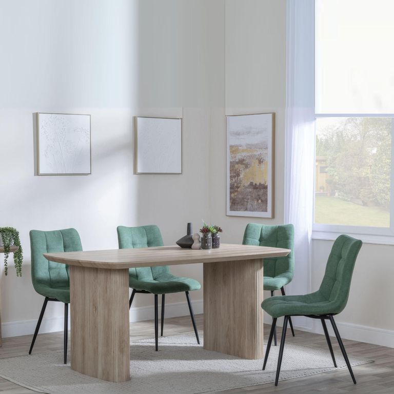 Bern Fluted Oak Effect Dining Set - Corona Green Fabric Chairs