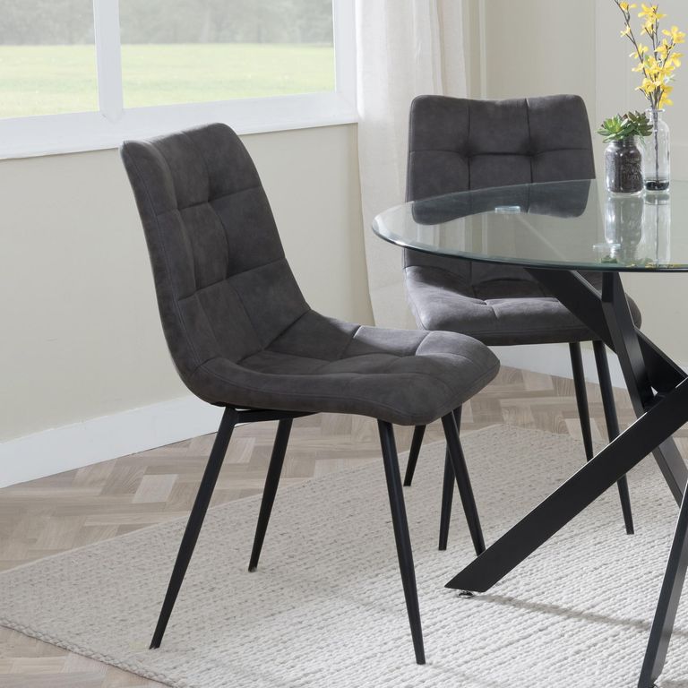Bern Fluted Oak Effect Dining Set - Corona Grey Fabric Chairs