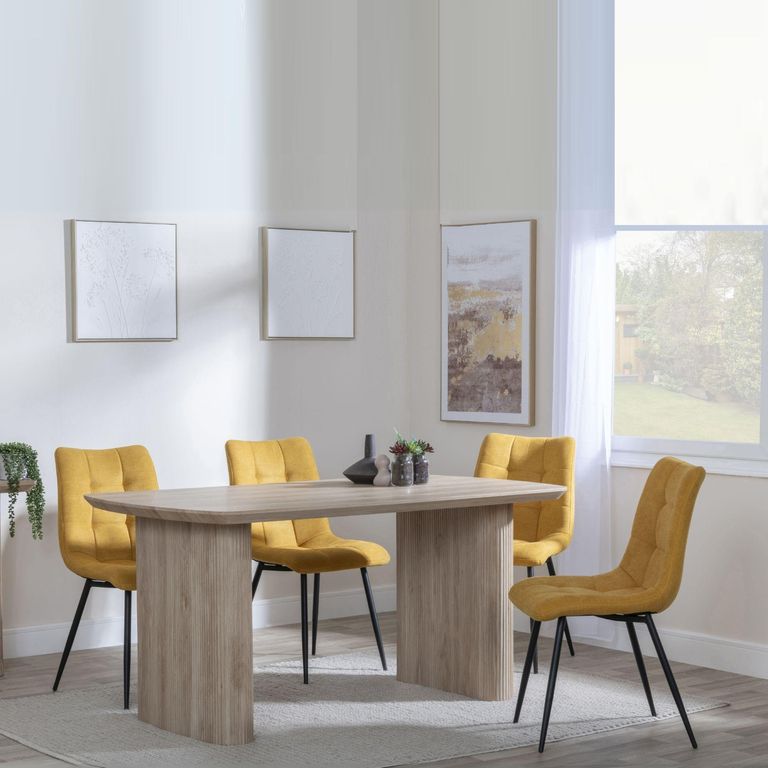 Bern Fluted Oak Effect Dining Set - Corona Yellow Fabric Chairs