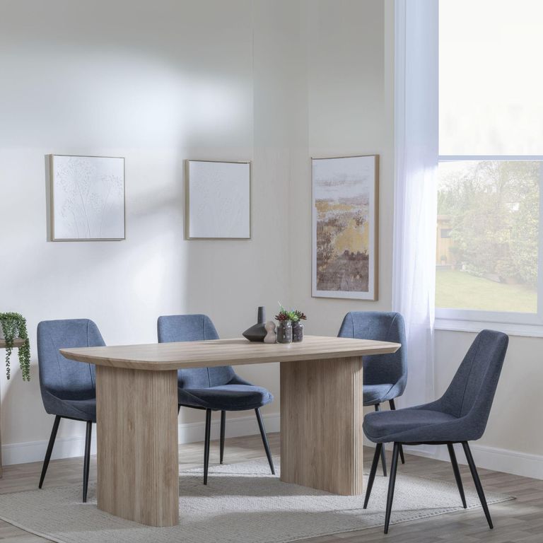 Bern Fluted Oak Effect Dining Set - Darwin Dark Grey Fabric Dining Chair