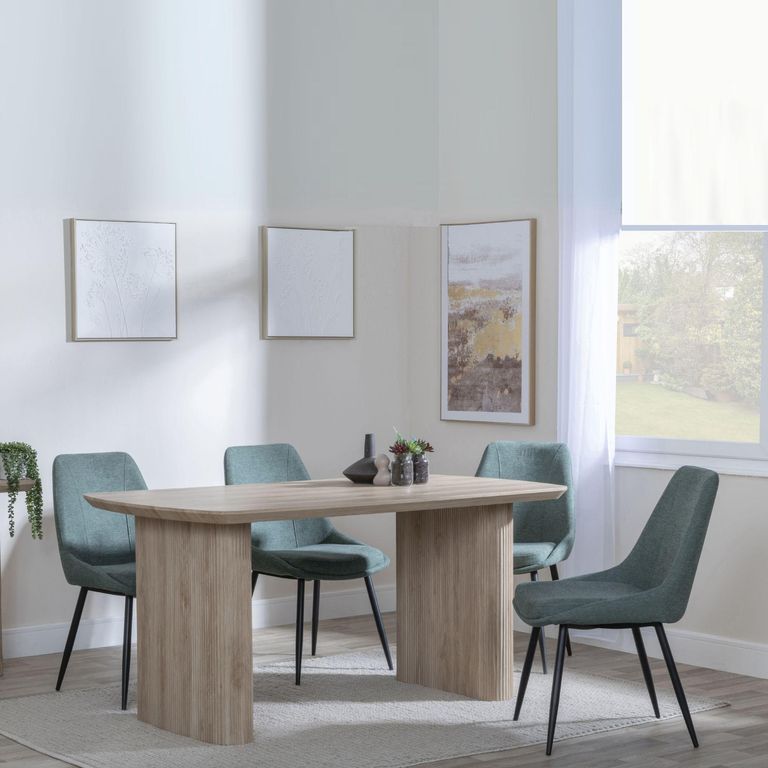 Bern Fluted Oak Effect Dining Set - Darwin Green Fabric Dining Chair