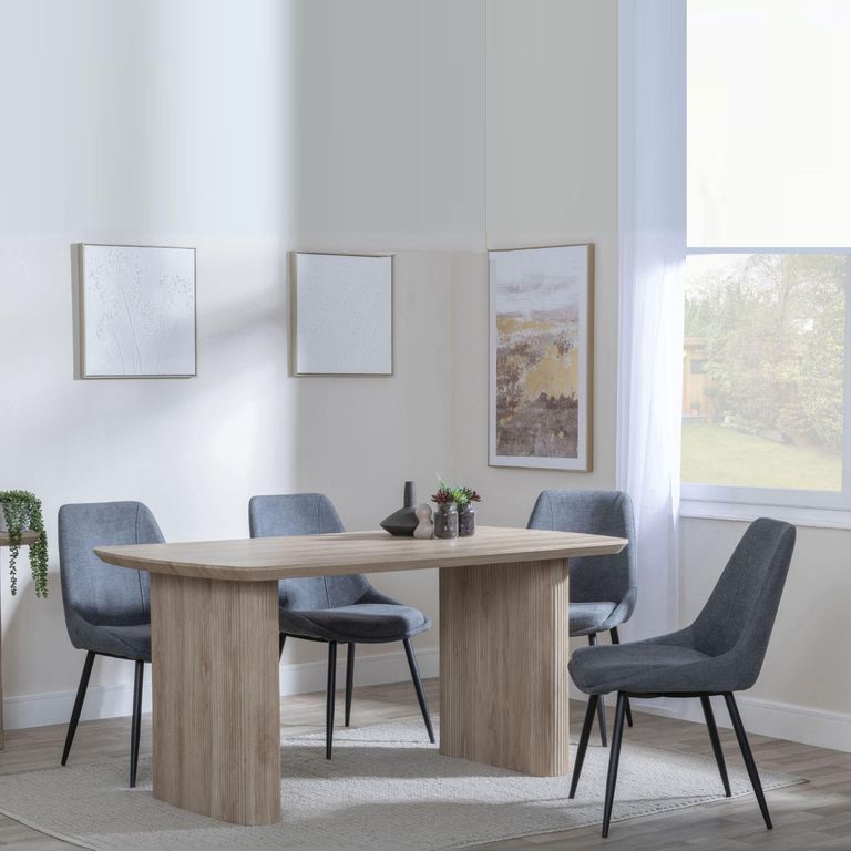 Bern Fluted Oak Effect Dining Set - Darwin Grey Fabric Dining Chair