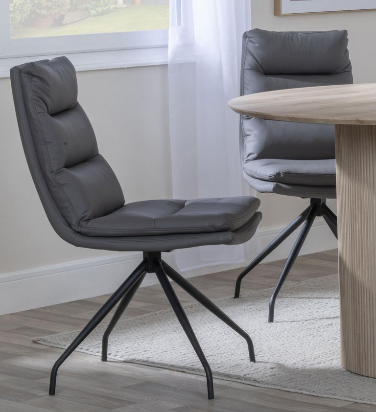 Bern Fluted Dining Set - 6 Seater - 160cm - Oak - Diego Swivel Dining Chairs - Grey Leather