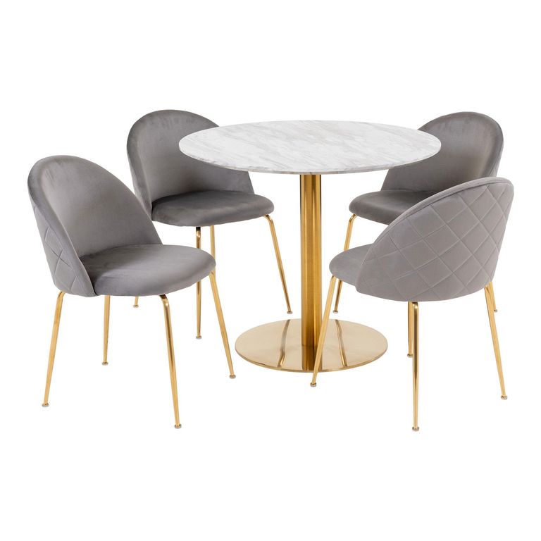 Bolzano Round Dining Set - 4 Seater - 90cm - White Marble Effect