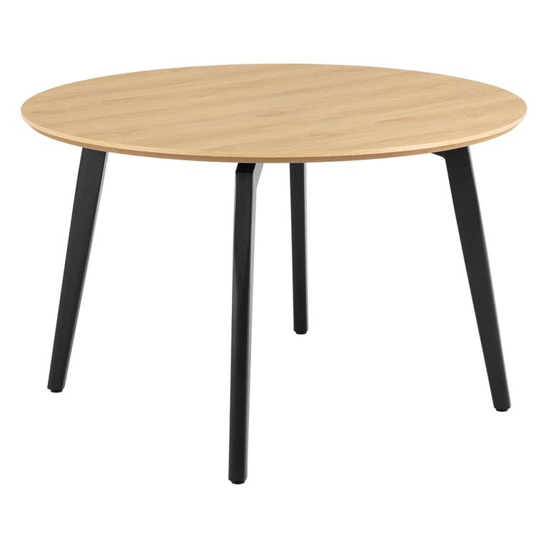 Cadiz Dining Set - Round - 4 Seater - 120cm - Oak - with Nesia Beige Fabric Dining Chair 