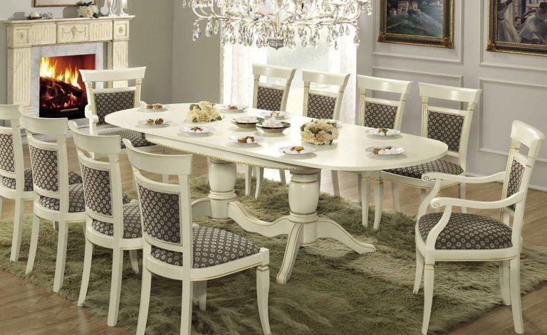 Treviso Dining Set - 6-10 Seater - 160cm-240cm - Oval - Extending - with 4 Chairs and 2 Armchairs - White Ash